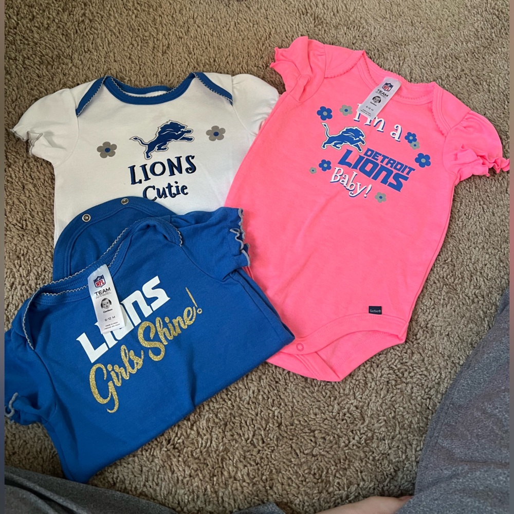 Baby girls Detroit lions onesies